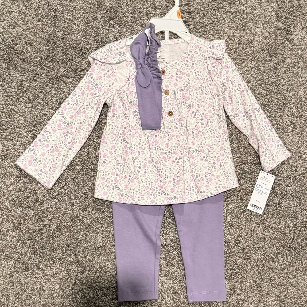 Floral Top and Purple Pants Set